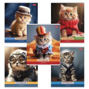 Тетрадь А5 48 л., HATBER скоба, клетка, обложка картон, «Котики-артисты» (микс в спайке), 085664, 48Т5В1