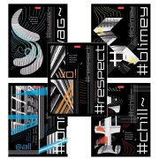 Тетрадь обложка пластик с печатью, А5, 80 л., скоба, клетка, HATBER, «Хештег» (микс в спайке), 090260, 80Т5В1пл