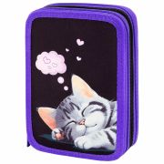 Пенал BRAUBERG, 3 отделения, полиэстер, 21х14 см, «Sleeping kitten», 273538