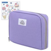 Пенал-органайзер BRAUBERG, 1 отделение, С НАКЛЕЙКАМИ, молния вокруг, канвас, 22x15х6 см, фиолетовый, 273594