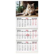 Календарь квартальный на 2026 г., 3 блока, 3 гребня, бегунок, офсет, BRAUBERG, «Кот», 116780