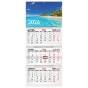 Календарь квартальный на 2026 г., 3 блока, 3 гребня, бегунок, офсет, BRAUBERG, «Тропический пляж», 116781