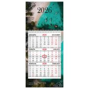 Календарь квартальный 2026 г., 1 блок, 1 гребень, бегунок, МИНИ, офсет, BRAUBERG, «Лагуна», 116845