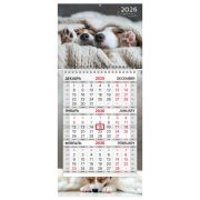 Календарь квартальный 2026 г., 1 блок, 1 гребень, бегунок, МИНИ, офсет, BRAUBERG, «Милые щенки», 116848