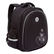 Ранец GRIZZLY анатомическая спинка, c брелоком, для девочек, «HEARTS», чёрный 36х28х20 см, RAz-586-5/1