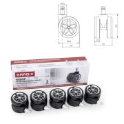 Колеса (ролики) BRABIX для кресла, прорезиненные, ХРОМ, d 60 мм, КОМПЛЕКТ 5 шт., шток d 11 мм, черные, короб, 533088