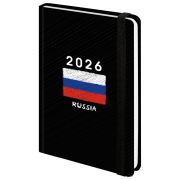 Ежедневник датированный 2026 с резинкой 145х203 мм, А5, BRAUBERG, твердый, «Россия», 117332