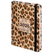 Ежедневник датированный 2026 с резинкой 145х203 мм, А5, BRAUBERG, твердый, фольга, «Леопард», 117334