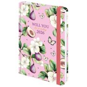 Ежедневник датированный 2026 с резинкой 145х203 мм, А5, BRAUBERG, твердый, фольга, «Инжир», 117337