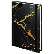 Ежедневник датированный 2026 с резинкой 145х203 мм, А5, BRAUBERG, твердый, фольга, «Черный мрамор», 117338