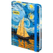 Ежедневник датированный 2026 с резинкой 145х203 мм, А5, BRAUBERG, твердый, «Живопись», 117342