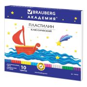 Пластилин классический BRAUBERG «АКАДЕМИЯ», 10 цветов, 200 г, со стеком, картонная упаковка, 103255