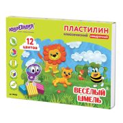Пластилин классический ЮНЛАНДИЯ «ВЕСЁЛЫЙ ШМЕЛЬ», 12 цветов, 204 г, СО СТЕКОМ, КВАДРАТНЫЙ, 104823