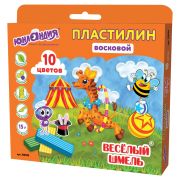 Пластилин восковой ЮНЛАНДИЯ «ВЕСЕЛЫЙ ШМЕЛЬ», 10 цветов, 150 г, СО СТЕКОМ, европодвес, 105035