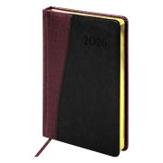 Ежедневник датированный 2026, А5, 138x213 мм, BRAUBERG «Cayman», под кожу, бордовый/черный, 117046