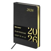 Ежедневник датированный 2026 А5 138x213 мм, BRAUBERG «Iguana», под кожу, черный, 117054