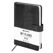 Ежедневник датированный 2026 А5 138x213 мм, BRAUBERG «Legend», под кожу, застежка, серый, 117068