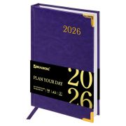 Ежедневник датированный 2026, А5, 138x213 мм, BRAUBERG «Senator», под кожу, фиолетовый, 117093