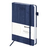 Ежедневник датированный 2026 А5 138x213 мм, BRAUBERG «Wood», под кожу, держатель для ручки, синий, 117106