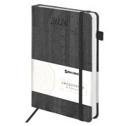 Ежедневник датированный 2026 А5 138x213 мм, BRAUBERG «Wood», под кожу, держатель для ручки, серый, 117108