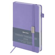 Ежедневник датированный 2026, А5, 138x213 мм, BRAUBERG «Control», под кожу, держатель для ручки, сиреневый, 117125
