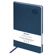 Ежедневник датированный 2026 БОЛЬШОЙ ФОРМАТ 210х297 мм, А4, BRAUBERG «Favorite», под кожу, синий, 117241