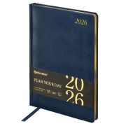 Ежедневник датированный 2026 БОЛЬШОЙ ФОРМАТ 210х297 мм, А4, BRAUBERG «Iguana», под кожу, синий, 117245