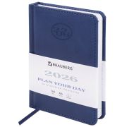 Ежедневник датированный 2026, МАЛЫЙ ФОРМАТ 100х150 мм, А6, BRAUBERG «Favorite», под кожу, синий, 117250