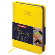Ежедневник датированный 2026, МАЛЫЙ ФОРМАТ 100х150 мм, А6, BRAUBERG «Rainbow», под кожу, желтый, 117258