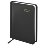 Ежедневник датированный 2026, МАЛЫЙ ФОРМАТ 100х150 мм, А6, BRAUBERG «Select», балакрон, черный, 117260