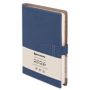 Ежедневник датированный 2026, А5, 143х218 мм, BRAUBERG «Journal», под кожу, застежка, держатель для ручки, органайзер, синий, 117379