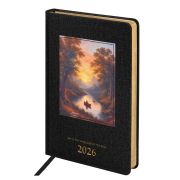 Ежедневник датированный 2026 А5 138х213 мм, BRAUBERG «ArtGallery», под кожу, нашивка, черный, 117405
