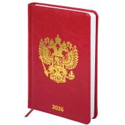 Ежедневник датированный 2026 А5 138х213 мм, BRAUBERG «State», под кожу, красный, 117414