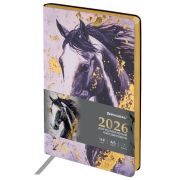 Ежедневник датированный 2026 А5 138x213 мм, BRAUBERG «Vista», под кожу, гибкий, «Majestic horse», 117448