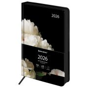 Ежедневник датированный 2026 А5 138x213 мм, BRAUBERG «Vista», под кожу, твердый, «Flowers», 117454