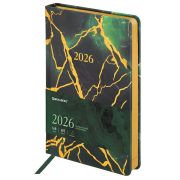 Ежедневник датированный 2026 А5 138x213 мм, BRAUBERG «Vista», под кожу, твердый, «Green marble», 117456