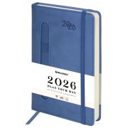 Ежедневник датированный 2026, А5, 138x213 мм, BRAUBERG «Optimal», под кожу, резинка, держатель для ручки, синий, 117464