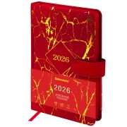 Ежедневник датированный 2026 А5 138x213 мм, BRAUBERG «Goldy», под кожу, цветной срез, красный, 117471