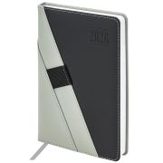 Ежедневник датированный 2026, А5, 138х213 мм, BRAUBERG «Swirl», под кожу, держатель для ручки, серый, 117482