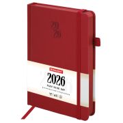 Ежедневник датированный 2026, А5, 138х213 мм, BRAUBERG «Plain», под кожу, резинка, держатель для ручки, красный, 117508