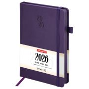 Ежедневник датированный 2026, А5, 138х213 мм, BRAUBERG «Plain», под кожу, резинка, держатель для ручки, фиолетовый, 117509