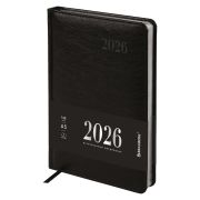 Ежедневник датированный 2026, А5, 138х213 мм, BRAUBERG «Impression», под кожу, черный, 117510