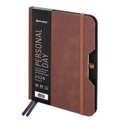 Ежедневник датированный 2026, А5, 151х213 мм, BRAUBERG «Note», под кожу, держатель для ручки, коричневый, 117515