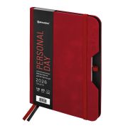 Ежедневник датированный 2026, А5, 151х213 мм, BRAUBERG «Note», под кожу, держатель для ручки, красный, 117518