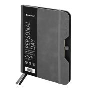 Ежедневник датированный 2026, А5, 151х213 мм, BRAUBERG «Note», под кожу, держатель для ручки, серый, 117519