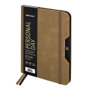 Ежедневник датированный 2026, А5, 151х213 мм, BRAUBERG «Note», под кожу, держатель для ручки, бежевый, 117521
