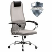 Кресло офисное МЕТТА «SU-B-8» хром, ткань-сетка, сиденье мягкое, светло-серое