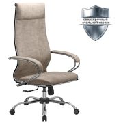 Кресло офисное МЕТТА «L1m 42», хром, сиденье и спинка мягкие, велюр, бежевое