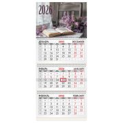 Календарь квартальный на 2026 г., 3 блока, 3 гребня, бегунок, мелованная бумага, BRAUBERG, «Сирень», 116797