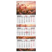 Календарь квартальный 2026 г., 3 блока, 3 гребня, бегунок, мелованная бумага, BRAUBERG EXTRA, «Цветы», 116811